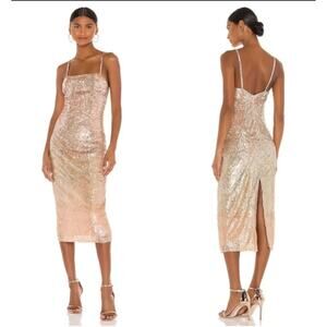Rêve Riche Maida gold ombre sequin midi dress - size 34